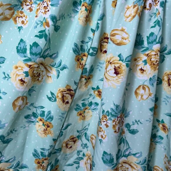 Floral Smocked Dress with Tie Straps green blue yellow flowers stretchy summer - Picture 6 of 8